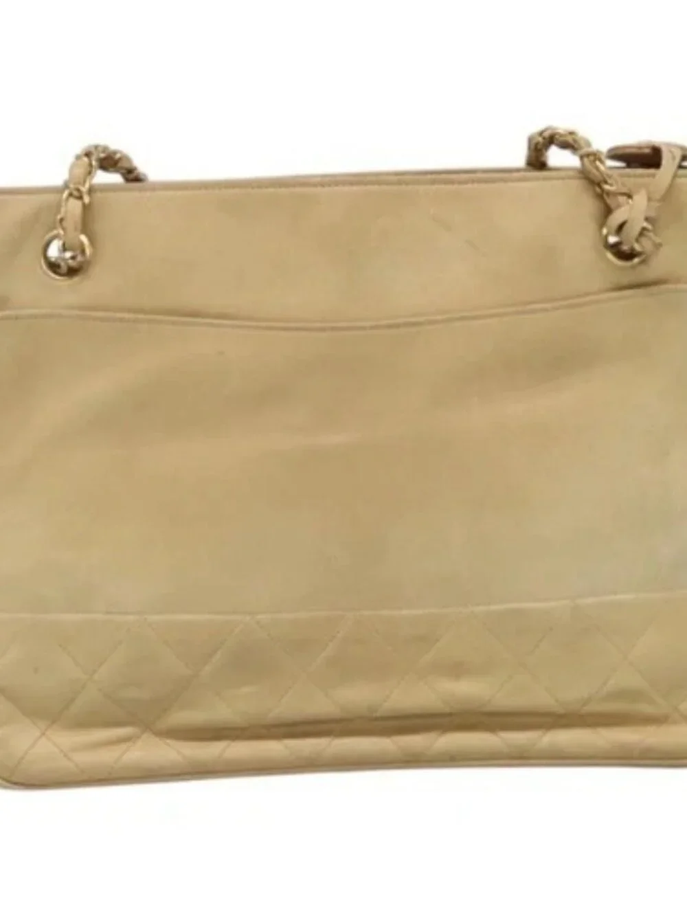 CHANEL Matelasse Chain Shoulder Bag Lamb Skin Beige CC Auth bs22414